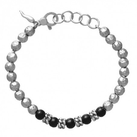 Raspini  Bracciale Sfere Onice E Treccia Argento Acciaio