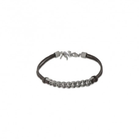 Bracciale ManoJ In Titanio e Diamanti Neri Con Cordino Marrone