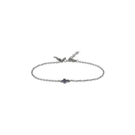 Bracciale In Titanio Con Croce e Zaffiri Blu